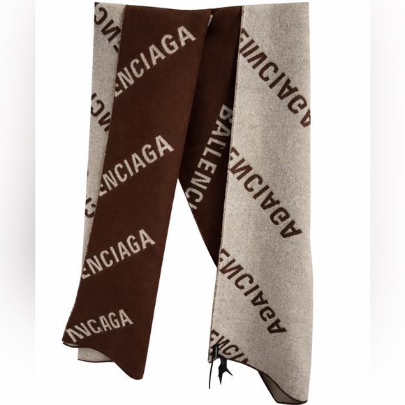 Balenciaga Other - Balenciaga Two-Tone Logo Scarf in Brown and Cream